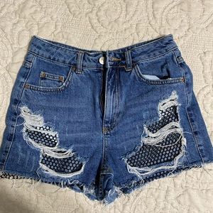 High waisted mesh detail Topshop shorts